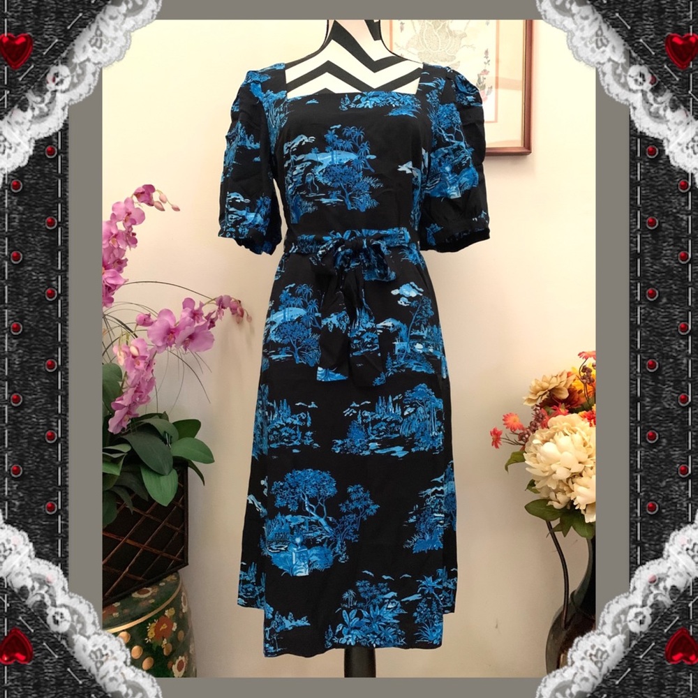 Ann Taylor Floral Square Neck Tied Waist Dress